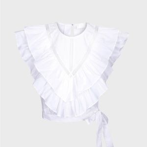 7 For All Mankind White Cotton Flutter Top